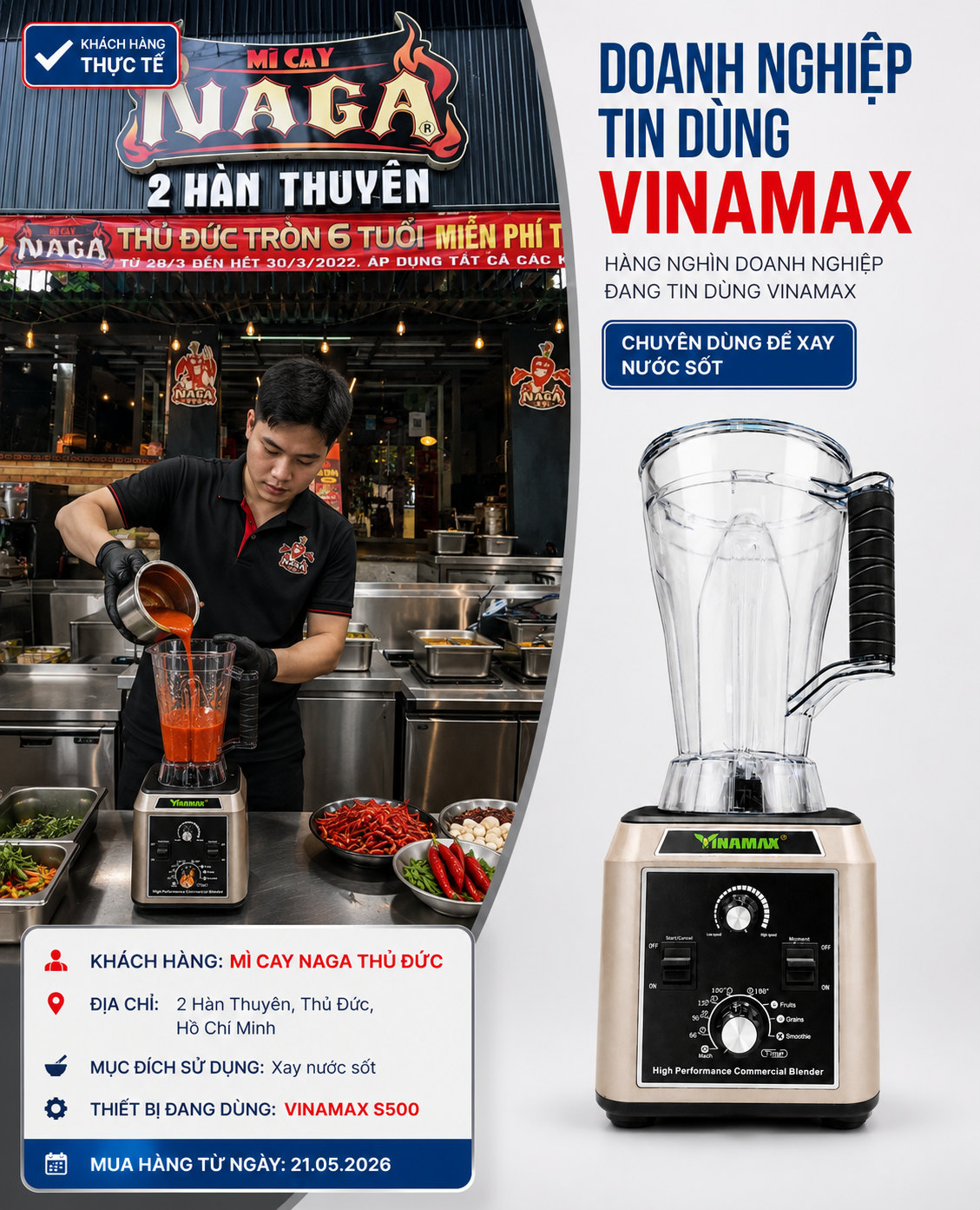 Máy Xay Sinh Tố Công Nghiệp VINAMAX S500 – Công Suất Khủng 3200W, Xay Số Lượng Lớn , Xay Liên Tục Không Lo Cháy Máy 55 Mi cay Naga han thuyen thu duc ho chi minh may xay cong nghiep vinamax s500