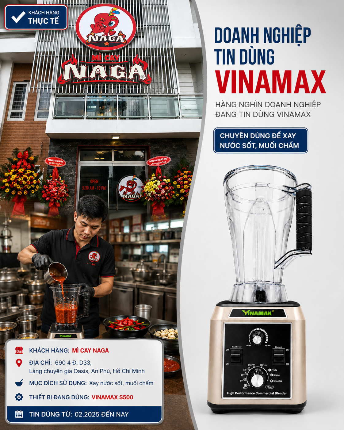 Máy Xay Sinh Tố Công Nghiệp VINAMAX S500 – Công Suất Khủng 3200W, Xay Số Lượng Lớn , Xay Liên Tục Không Lo Cháy Máy 56 mi cay naga thuan an binh duong may xay cong nghiep vinamax s500