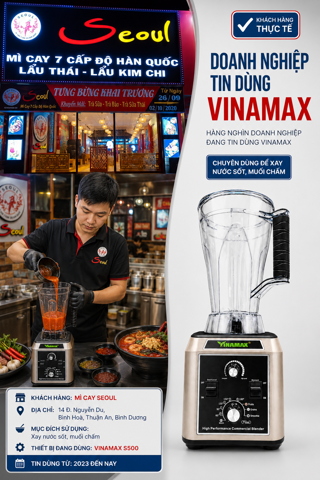 Máy Xay Sinh Tố Công Nghiệp VINAMAX S500 – Công Suất Khủng 3200W, Xay Số Lượng Lớn , Xay Liên Tục Không Lo Cháy Máy 57 mi cay seoul thuan an binh duong may xay cong nghiep vinamax s500