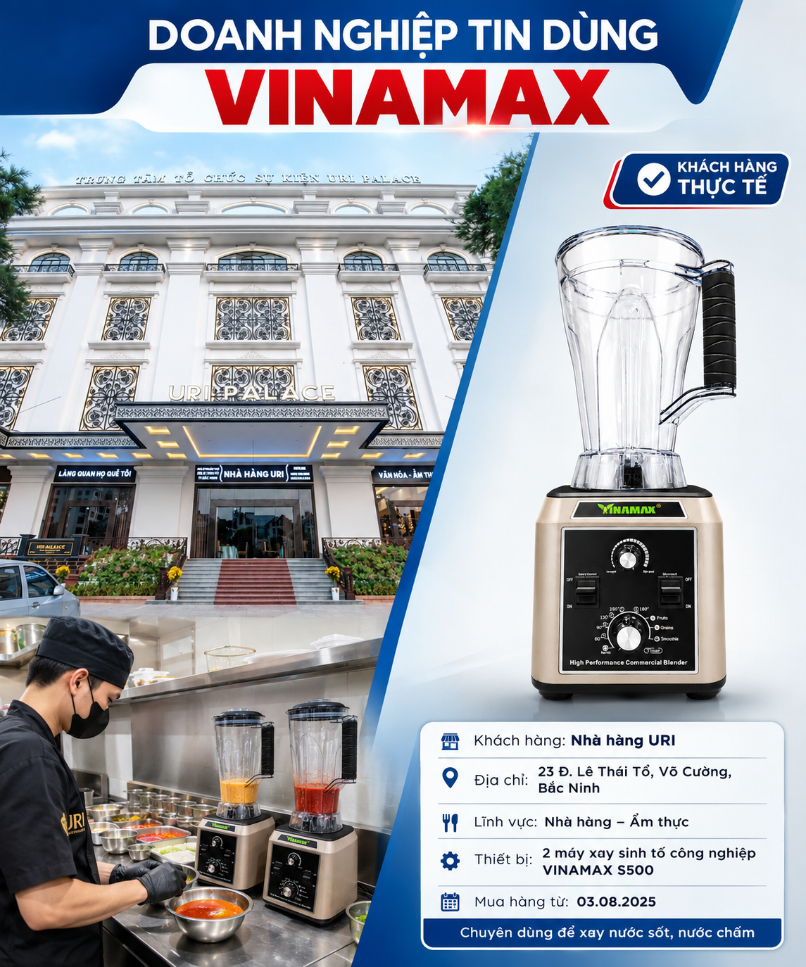 Máy Xay Sinh Tố Công Nghiệp VINAMAX S500 – Công Suất Khủng 3200W, Xay Số Lượng Lớn , Xay Liên Tục Không Lo Cháy Máy 59 nha hang uri bac ninh may xay vinamax s500