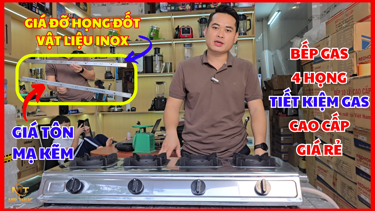 Bếp gas 4 họng công nghiệp giá rẻ, phù hợp cho nhà hàng, quán ăn