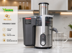 Máy ép trái cây công nghiệp VINAMAX S600 hoạt động mạnh mẽ, phù hợp quán cà phê, nhà hàng với khả năng ép nhanh, bền bỉ và tiết kiệm điện năng