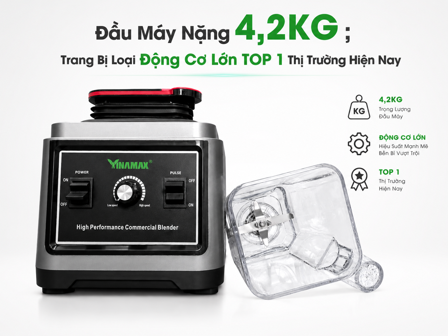 Máy Xay Sinh Tố Công Nghiệp VINAMAX S350 2800W Cối 2 Lít - XAY SINH TỐ ĐÁ XAY CỰC MỊN 91 Máy xay sinh tố công nghiệp VINAMAX S350 đầu máy nặng 4.2kg động cơ lớn 2800W cối 2 lít