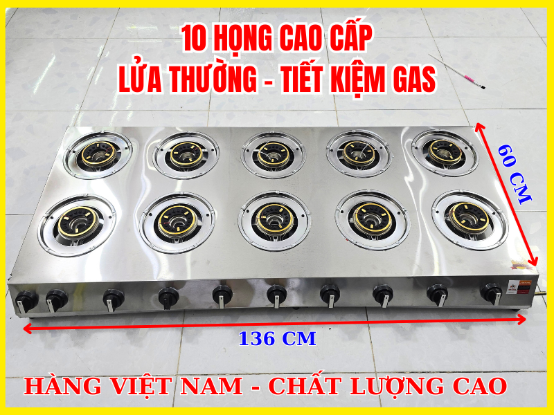 Bếp gas 10 họng inox sen đồng giá rẻ, lửa thường tiết kiệm gas