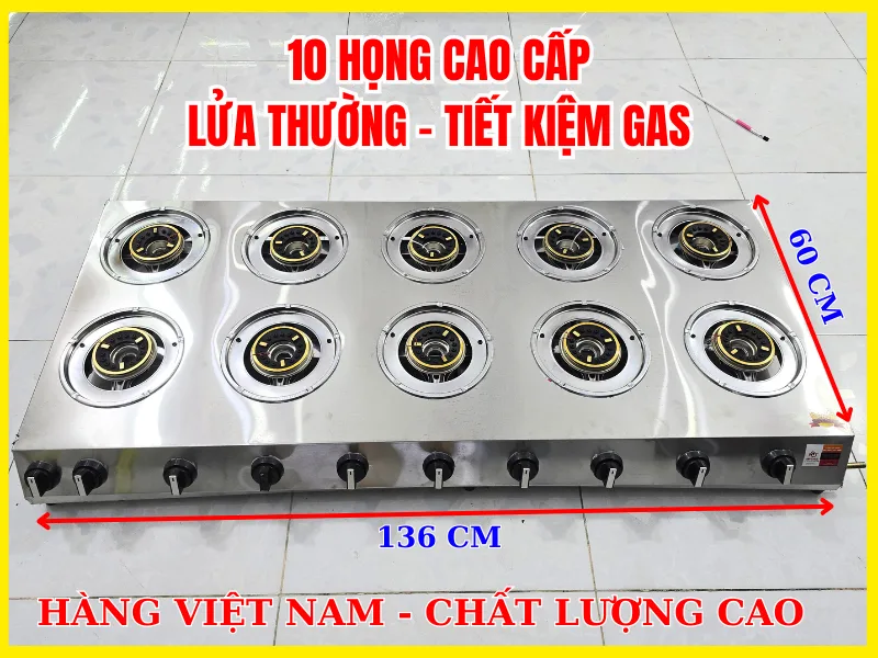 Bếp gas 10 họng inox sen đồng giá rẻ, lửa thường tiết kiệm gas