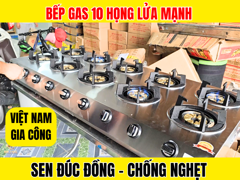 bếp gas 10 họng khè sen đúc đồng