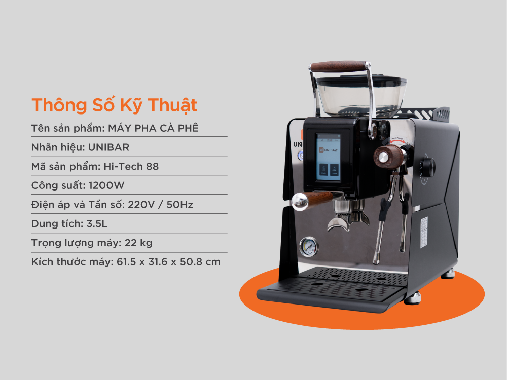 Máy pha cà phê Unibar – thông số kỹ thuật chi tiết Máy Unibar công suất 1200W, dung tích 3.5L, thông số kỹ thuật chi tiết