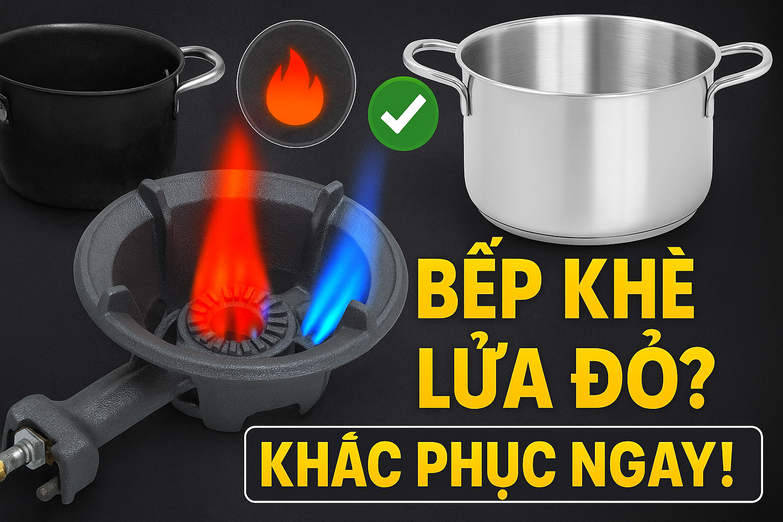 Bếp gas công nghiệp bị lửa đỏ gây đen nồi khi sử dụng lâu ngày.