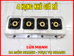 Bếp gas 4 họng khè giá rẻ inox, lửa mạnh, nấu nhanh, phù hợp quán ăn và bếp công nghiệp