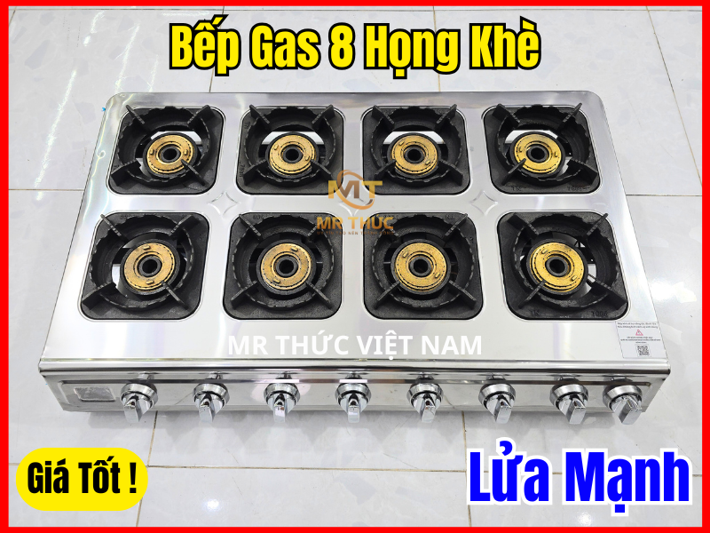 Bếp Gas 8 Họng Khè Giá Rẻ - Giải Pháp Đun Nấu Nhanh Cho Quán Đông Khách 5 Bếp gas 8 họng khè giá rẻ bằng inox, lửa mạnh, núm vặn riêng từng họng, dùng cho quán ăn và bếp công nghiệp