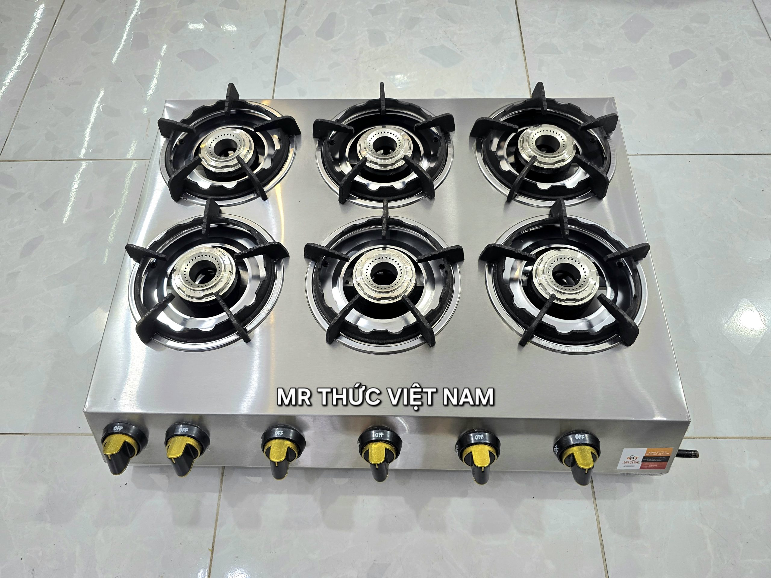 Bếp gas 6 lò lửa thường inox công nghiệp nhìn chính diện
